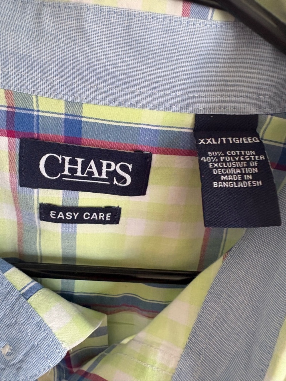 Chaps Men’s L Short Sleeve Button Down Shirts Green Plaid Blue Stripe (XXL) - Picture 6 of 10